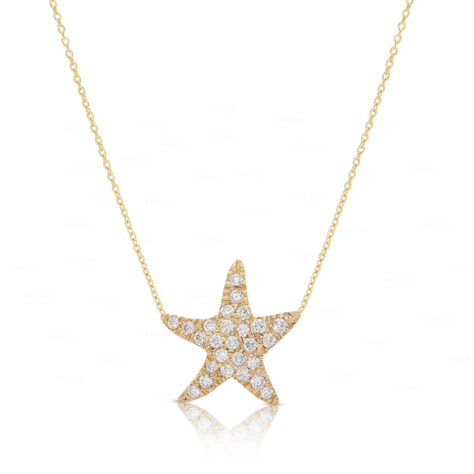 14K Gold 0.25 Ct. Genuine Diamond Starfish Charm Pendant Necklace Fine Jewelry