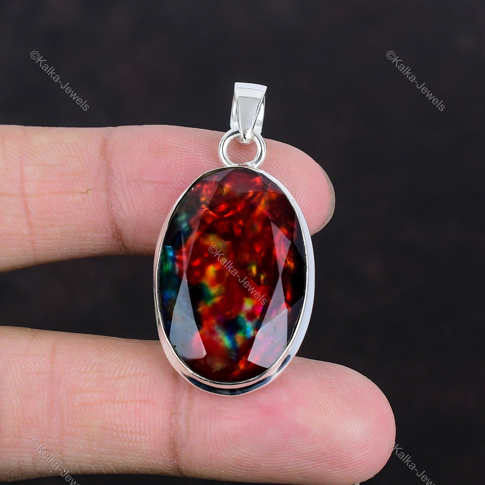 Natural Ammolite Gemstone Indian Jewelry 925 Sterling Silver Pendant For Women