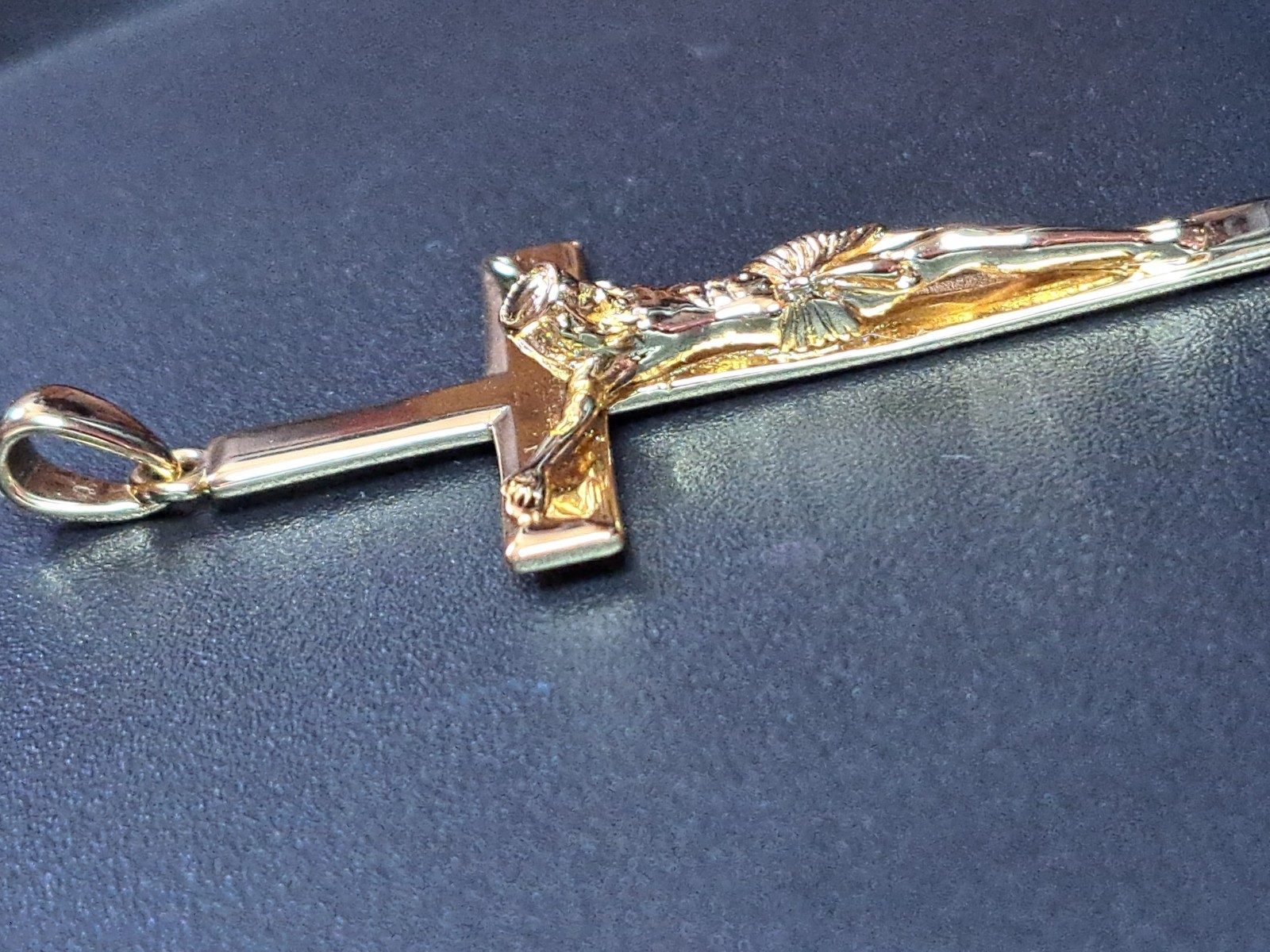 Mens 14k Gold Over 925 Sterling Silver Detailed Jesus Crucifix Cross Pendant 2″