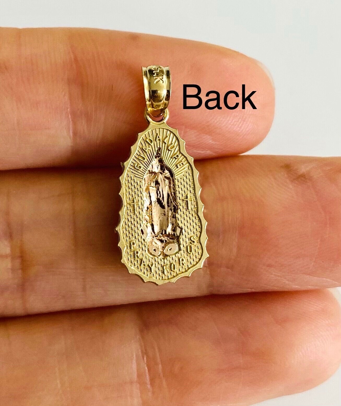 14K Solid Gold Virgin Guadalupe 20″ Necklace/22mm Gold Virgin Mary Charm- PT1084