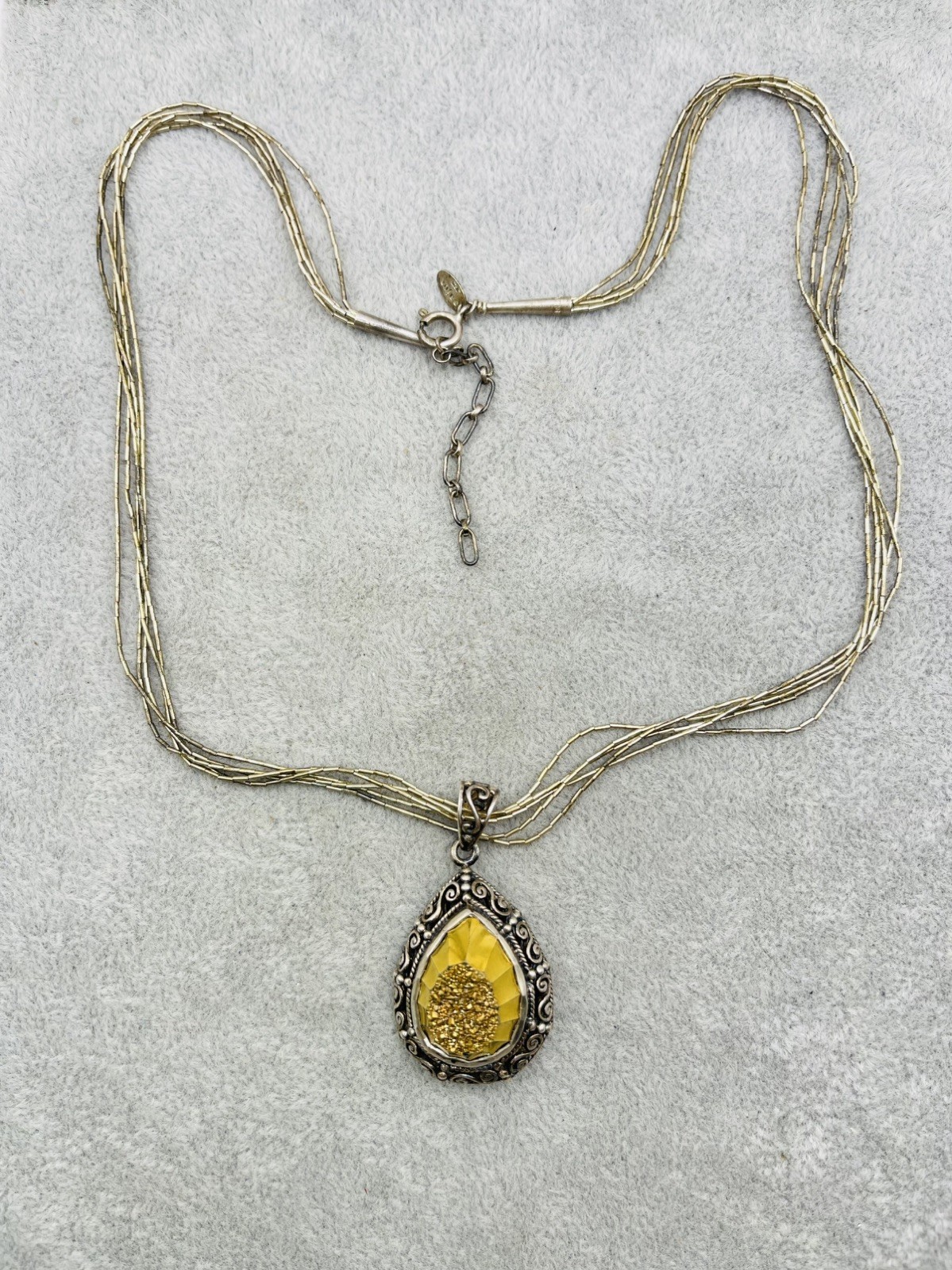 Sajen 925 Sterling Silver Gold Druzy Dangle Pendant Five Strand Liquid Necklace