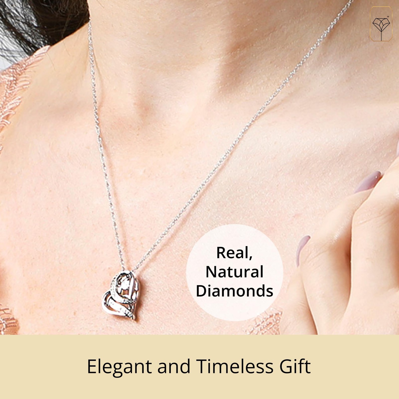 925 Sterling Silver Natural Diamond Love Wrapped Dancing Heart Pendant Necklace