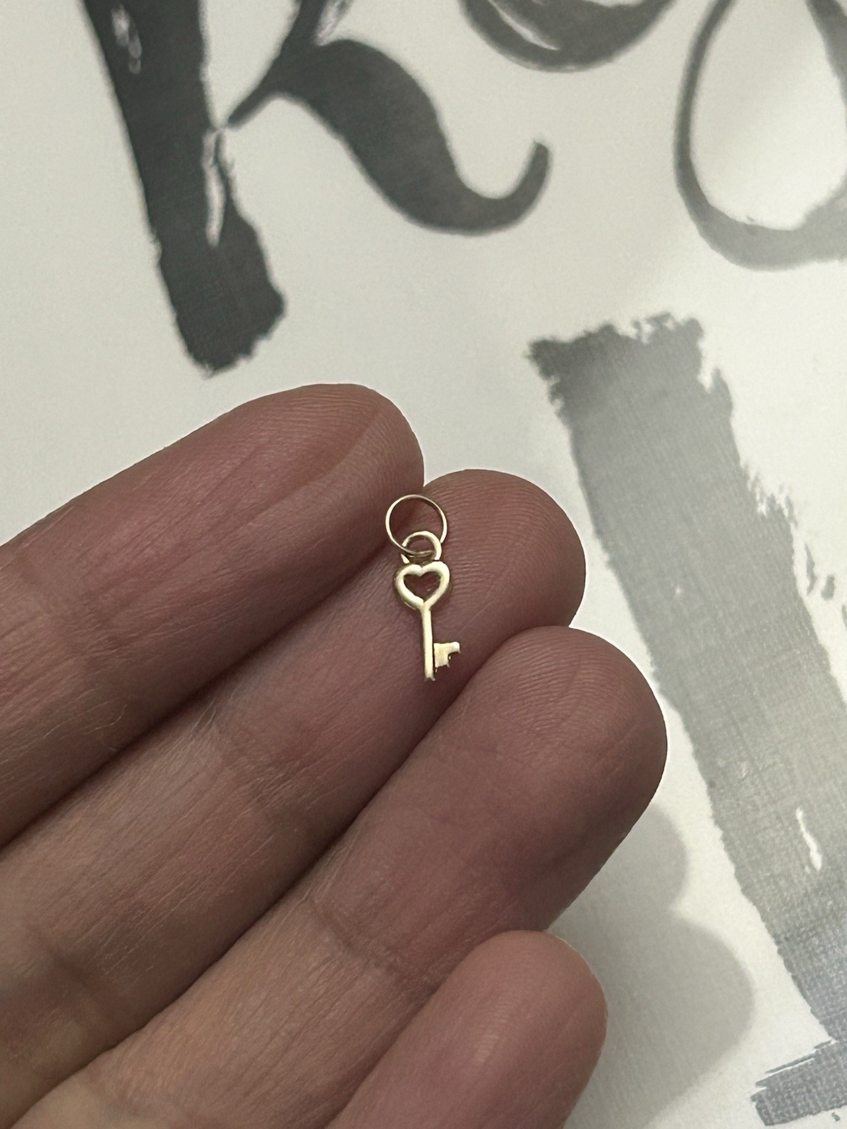 14K Solid Yellow Gold Heart Key Charm Pendant Dainty Cute for Chain Necklace