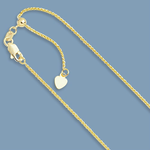 1mm Up to 22″ Solid Adjustable Wheat Spiga Chain Necklace Real 14K Yellow Gold