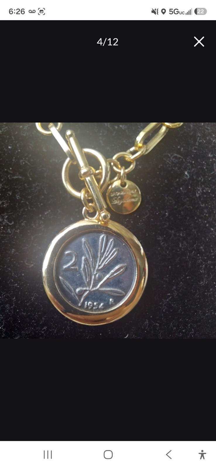 18k over Sterling Silver Bumblebee Lira Coin Necklace Dyadema BRONZE ITALY