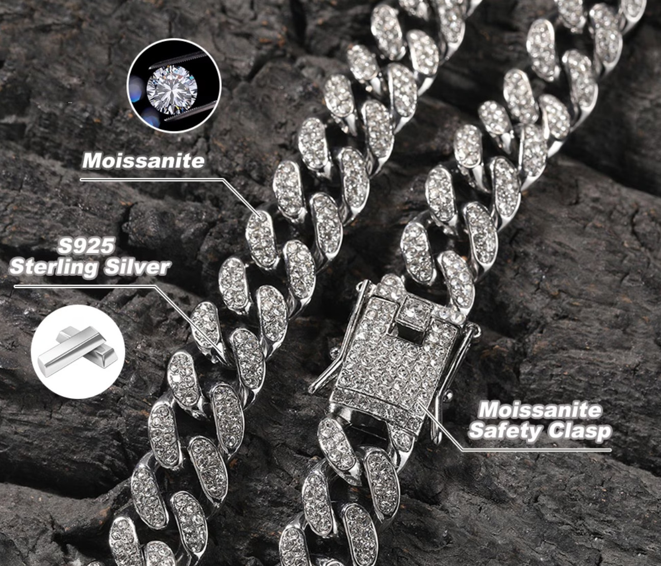 8mm S925 Sterling Silver Moissanite Cuban Link Necklace – Authentic Cuban Chain