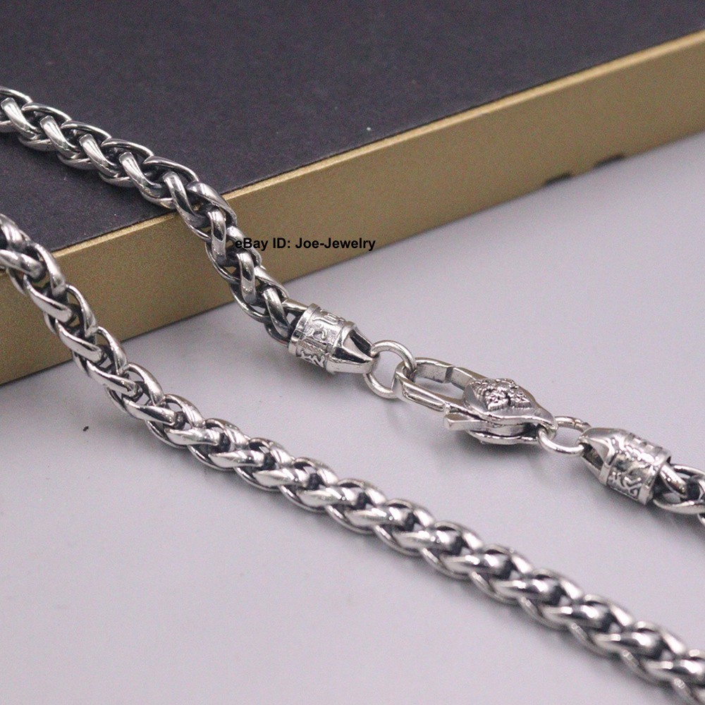 Real 925 Sterling Silver 5mm Wheat Link Chain Men’s Necklace Strong Clasp 23.6″L