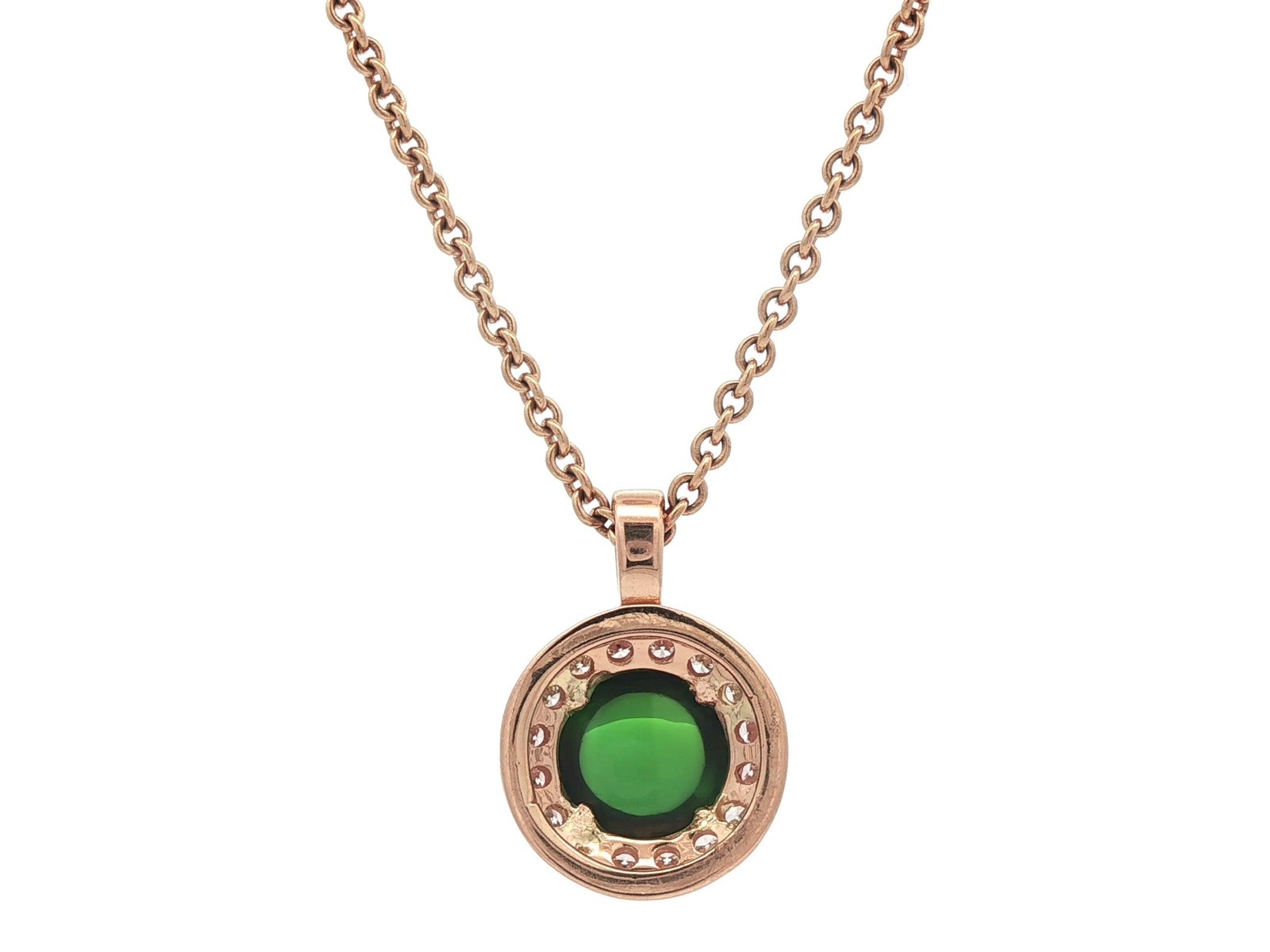Rosy Yellow Gold High Quality Green Tourmaline Diamond Halo Pendant Necklace