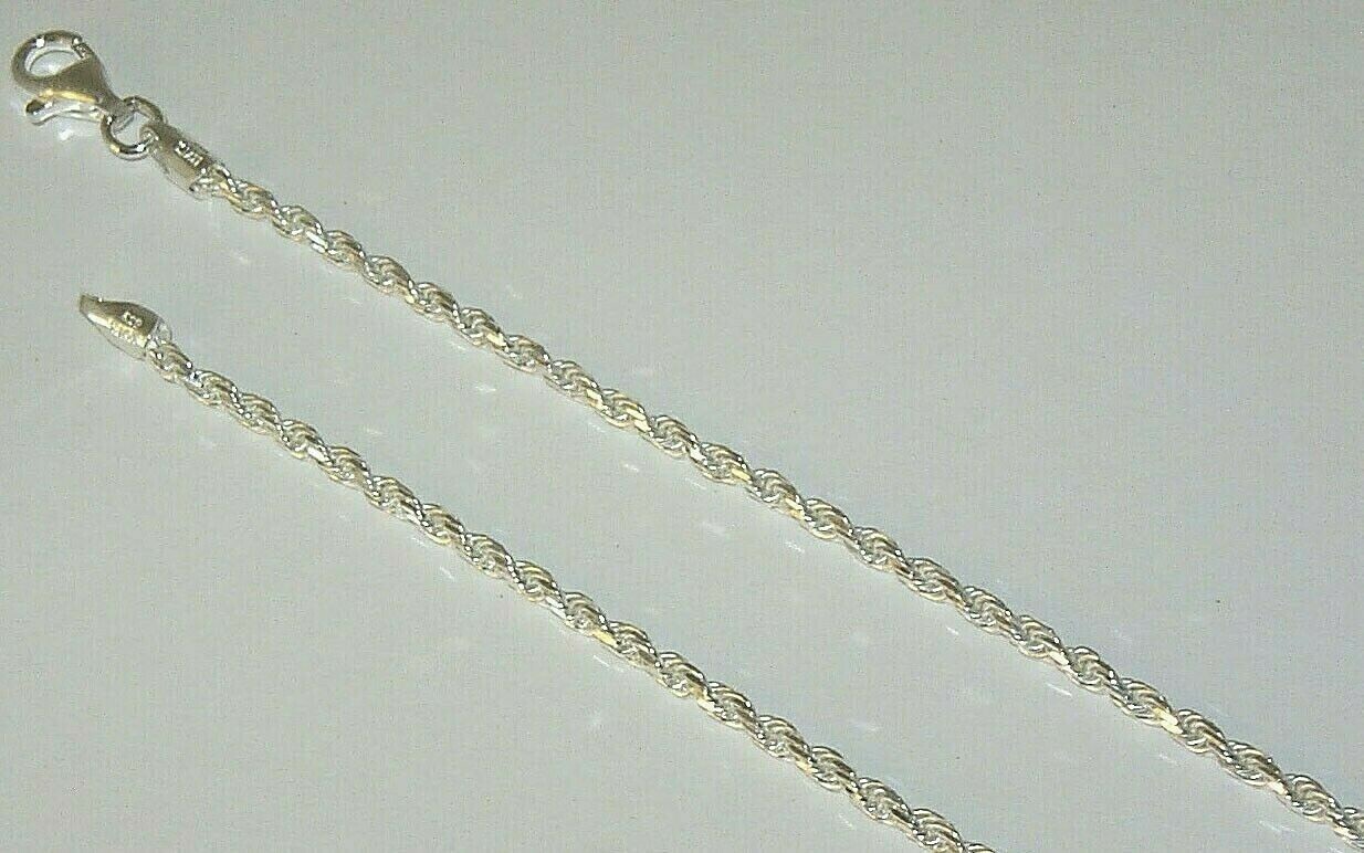 Rope Chain 1.8mm Diamond Cut .925 Italy Sterling Silver Lobster Claw 18″-24″
