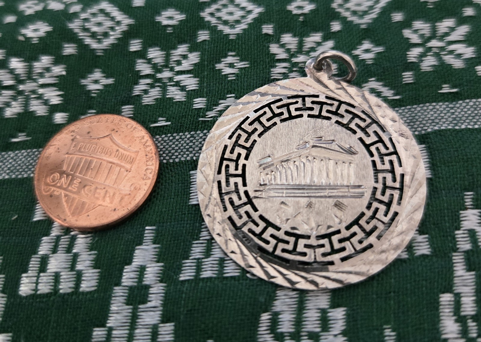 Parthenon Greece Vintage Silver 835 Coin Charm Pendant Seventies
