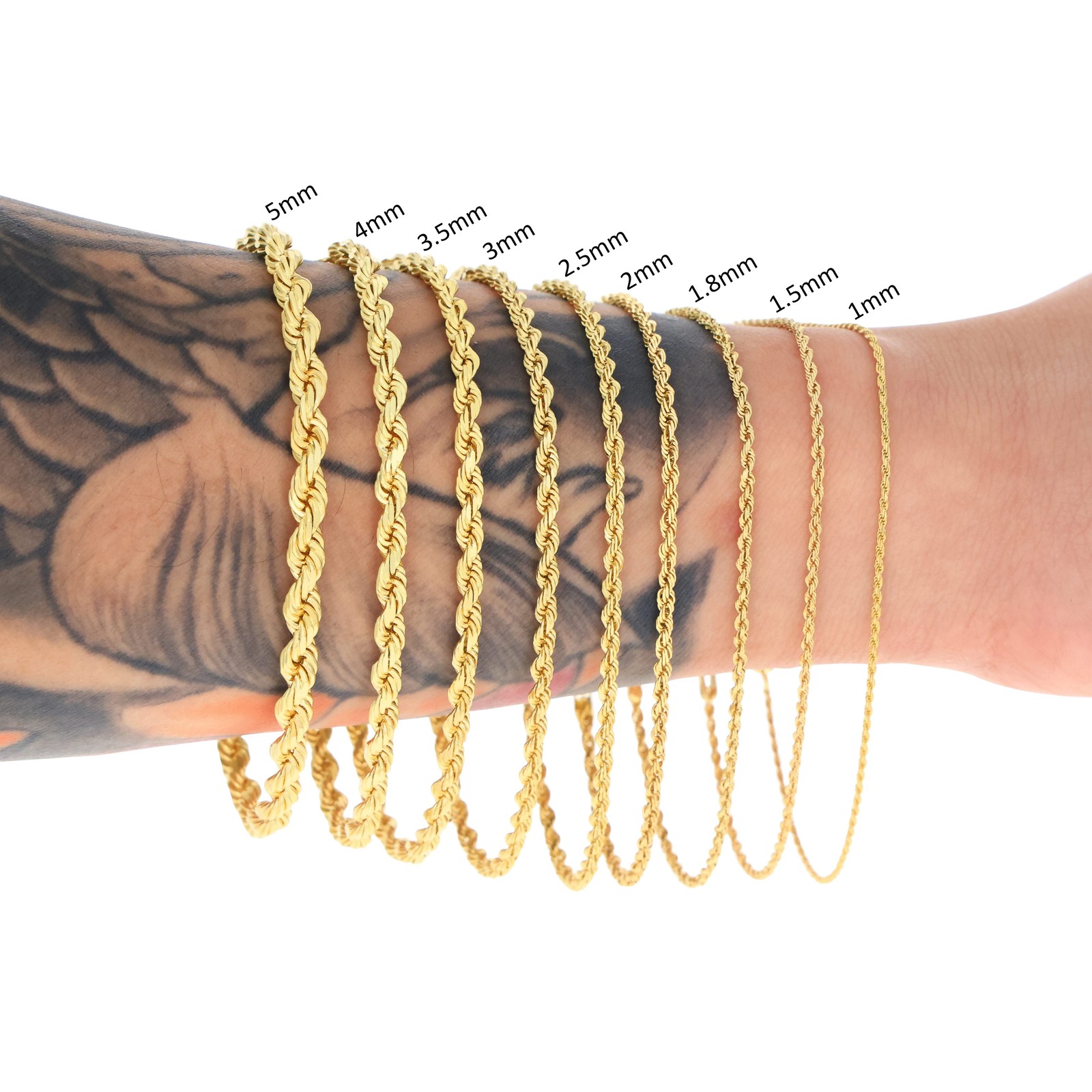 14K Yellow Gold 1mm-5mm D/C Rope Chain Link Necklace Bracelet Mens Women 7″- 30″