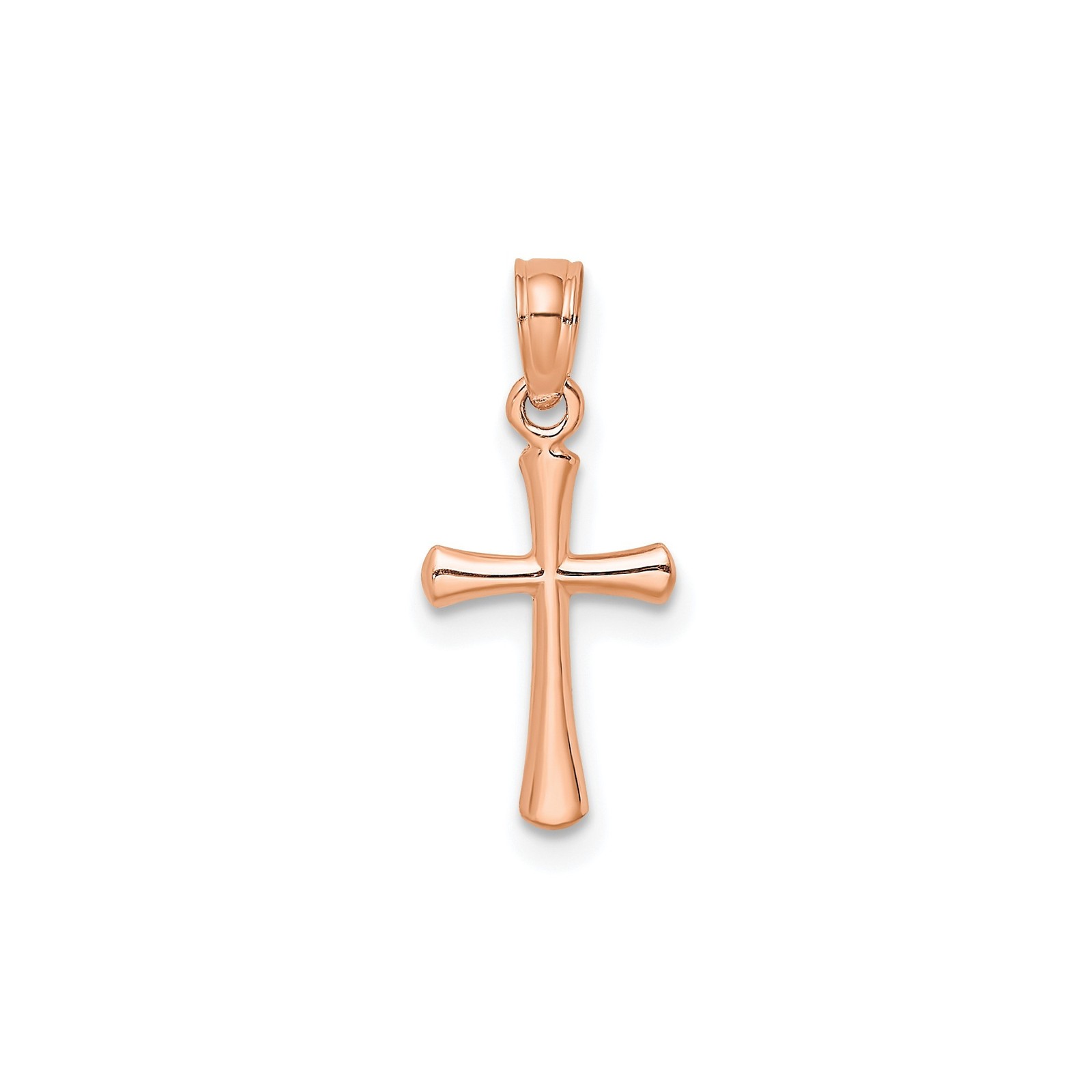 10K Rose Gold Solid Cross Pendant Polished Religious Charm 17.8 mm