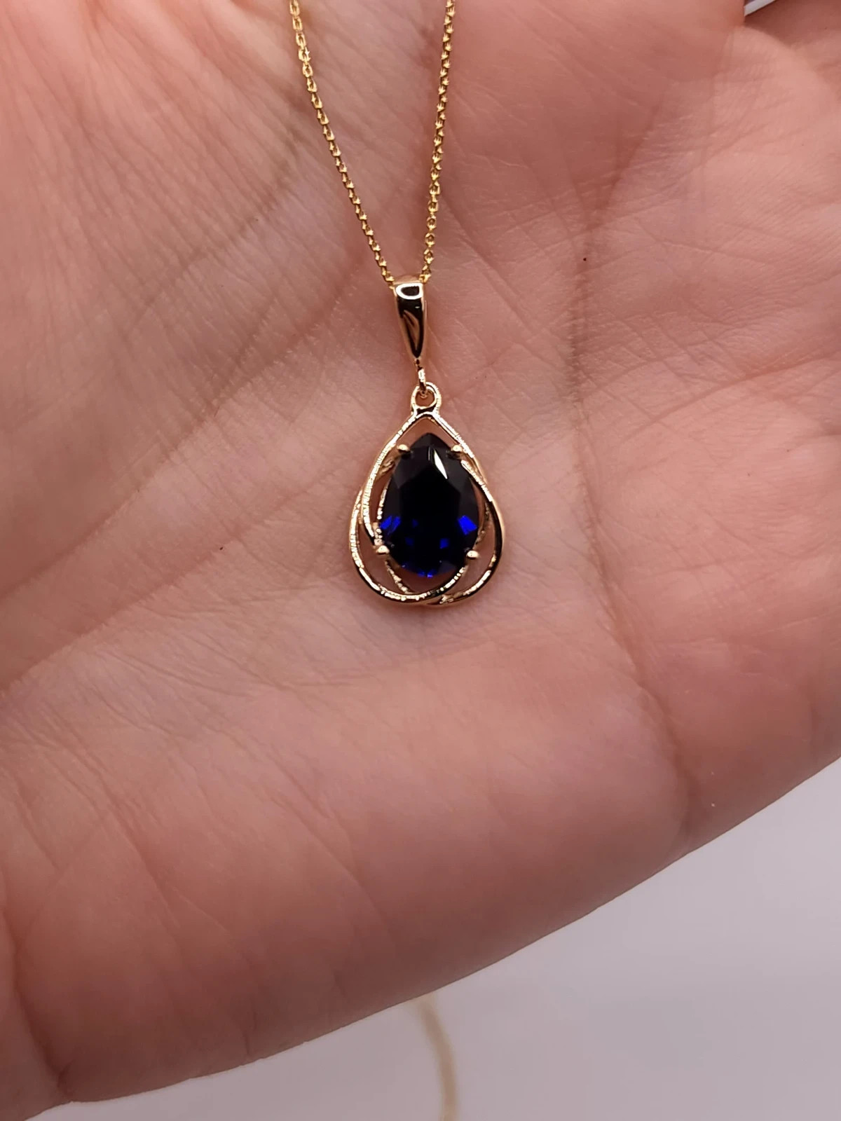 3.00Ct Pear Cut Lab Created Sapphire Teardrop Necklace 14k Yellow Gold Plated
