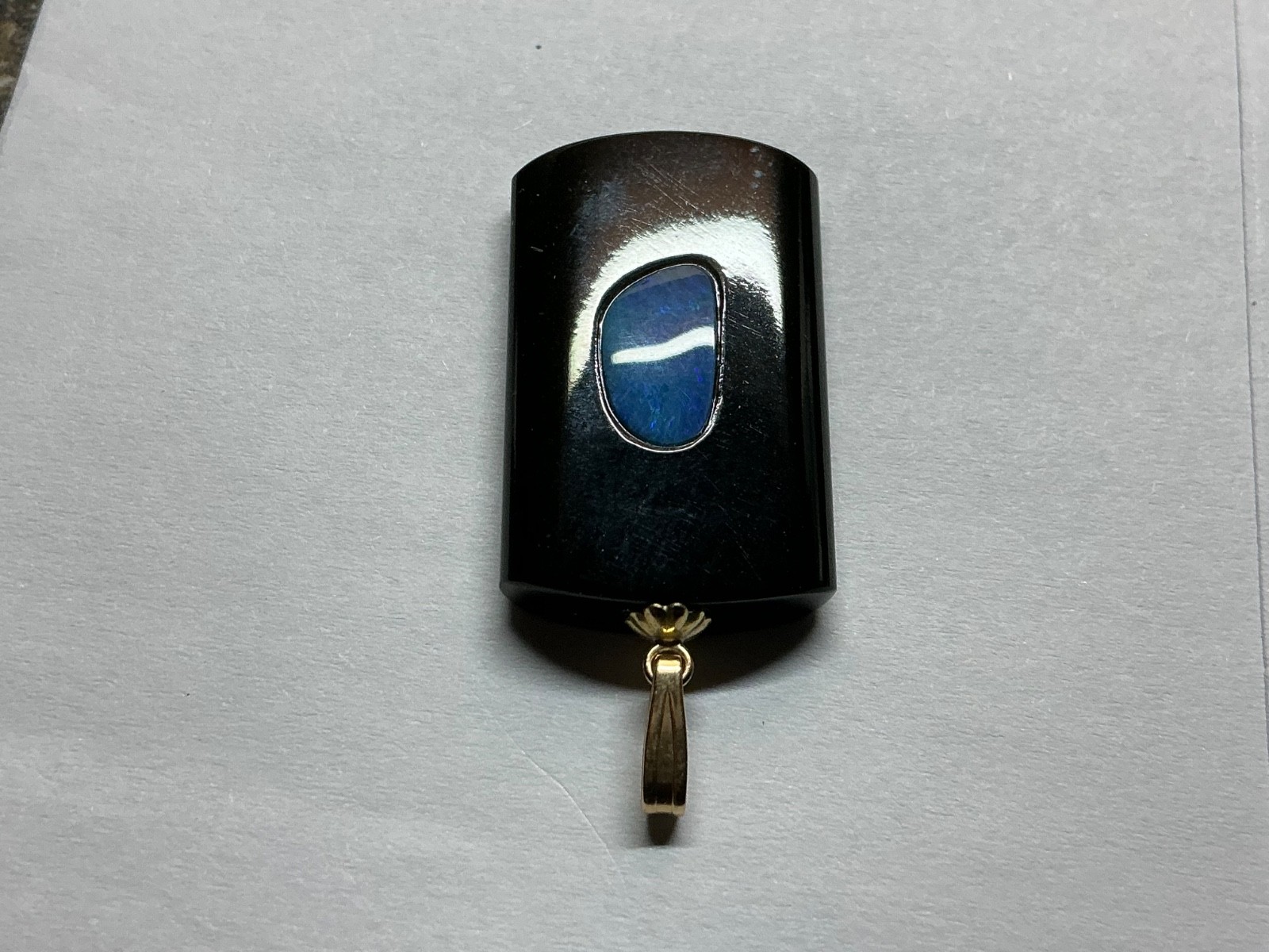 🌸 Black Agate & Opal Gemstone 14k Gold Filled Rectangle Pendant 🌸