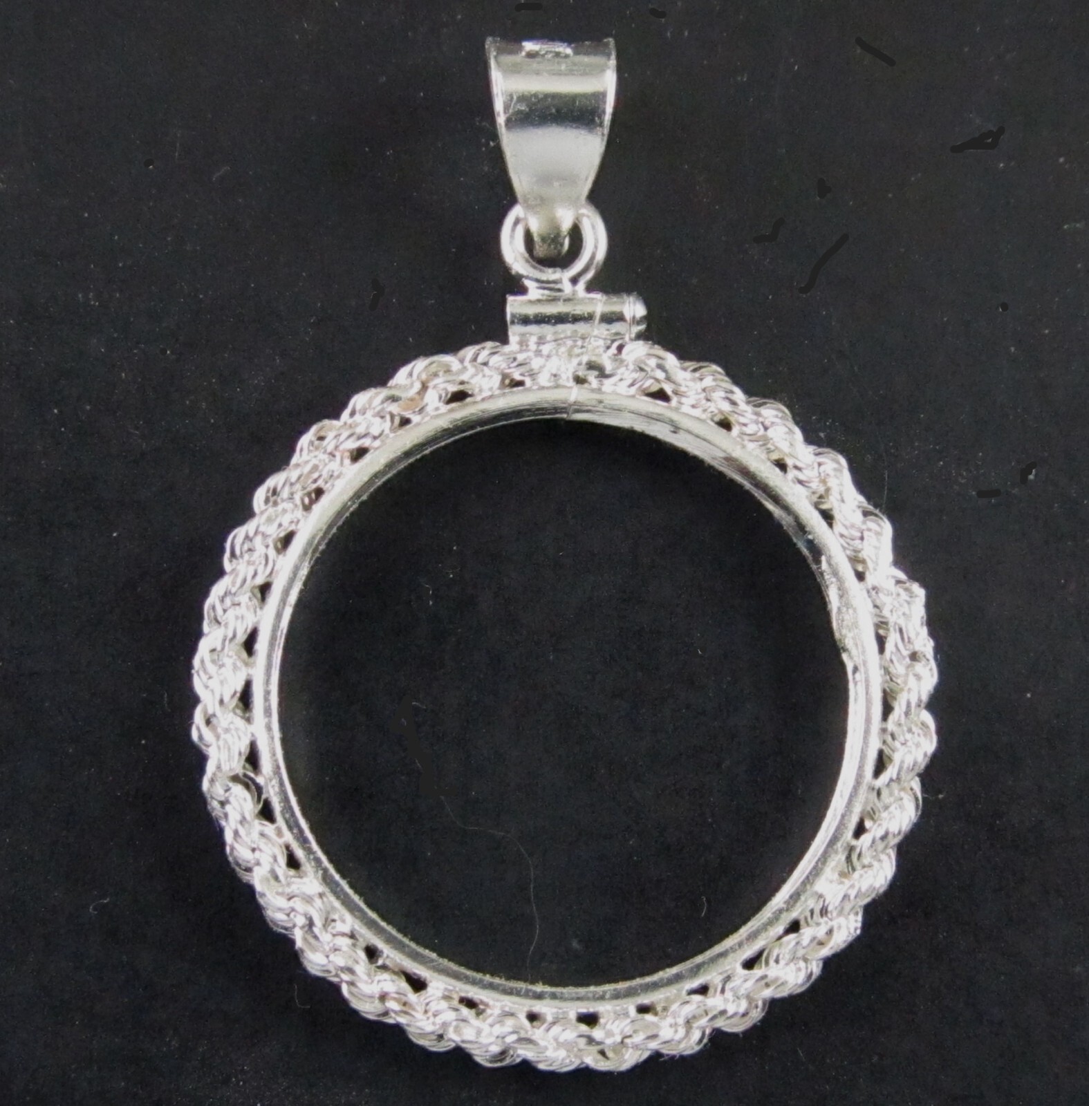 Coin Frame 1/2 Oz Walking Lib 999 Round Sterling Silver Rope Bezel Soldered Bail