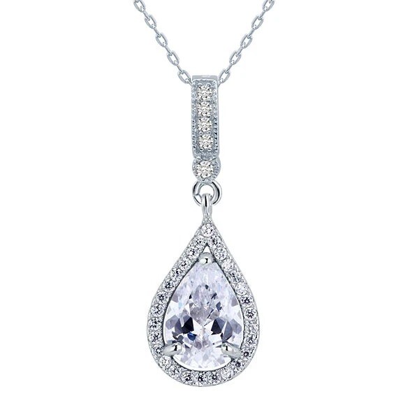 14K White Gold GP 3.00 Carat Pear Cut Diamond Tear Drop Diamond Necklace Pendant