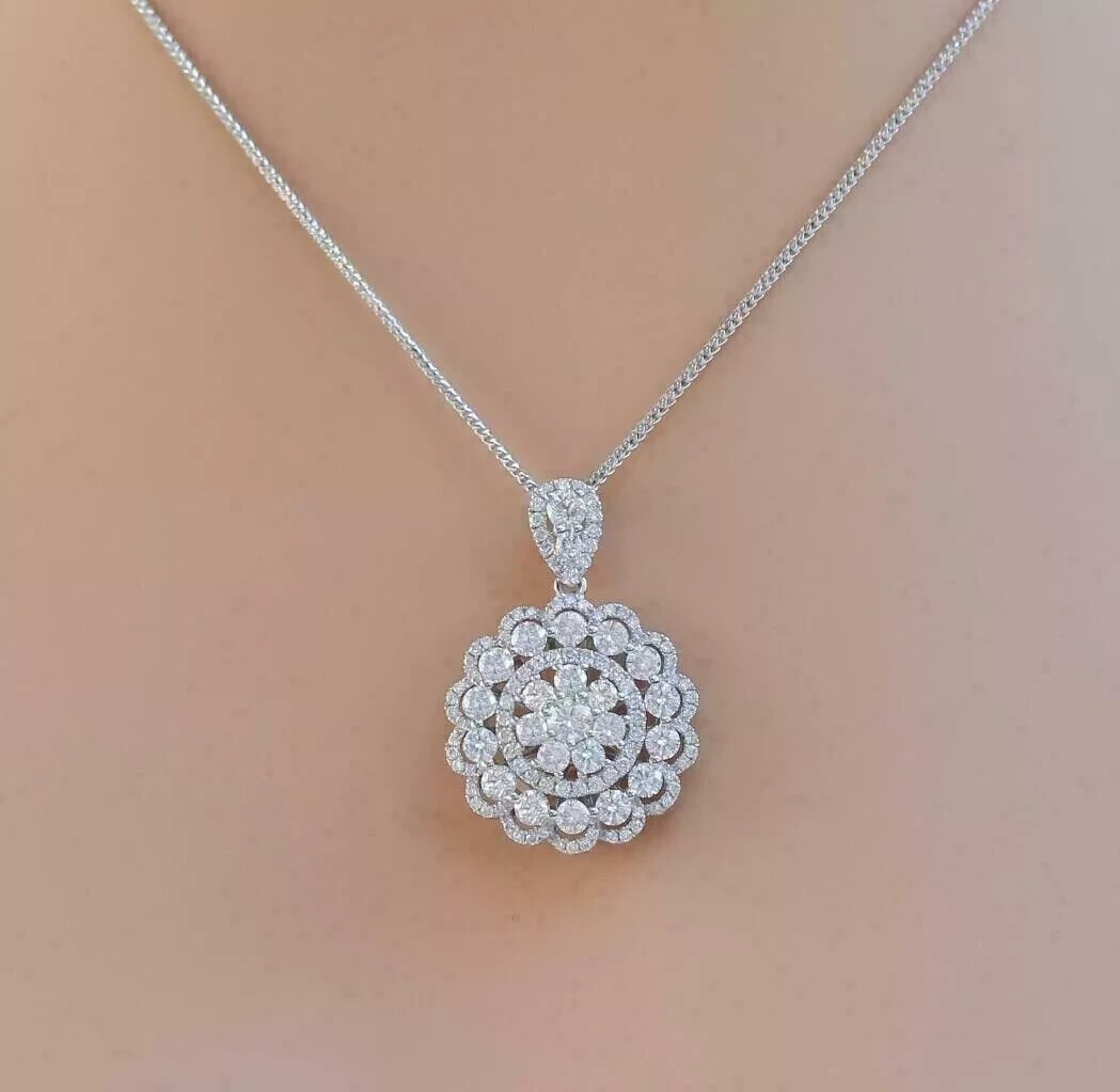Moissanite Round Pendant Necklace 2.50CT Round Cut 14K White Gold Plated