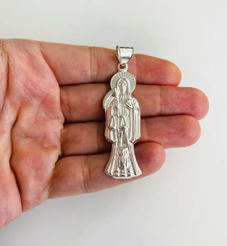 925 Sterling Silver Grim Reaper Santa Muerte Pendant / Figaro Necklace- ESP35