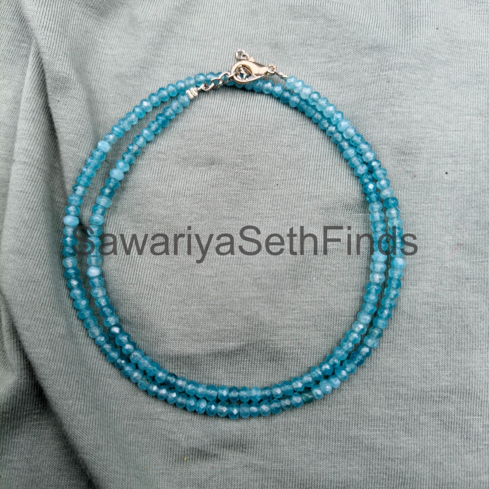 Blue Topaz Rondelle Necklace, Sterling Silver Clasp, Minimalist Gemstone Jewelry