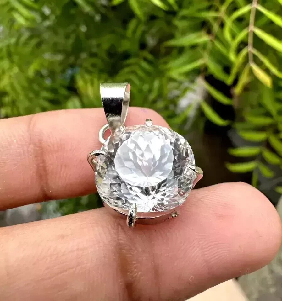 Natural Ceylon 28 Ct White Sapphire Round Cut AG Certified Gemstone Pendant