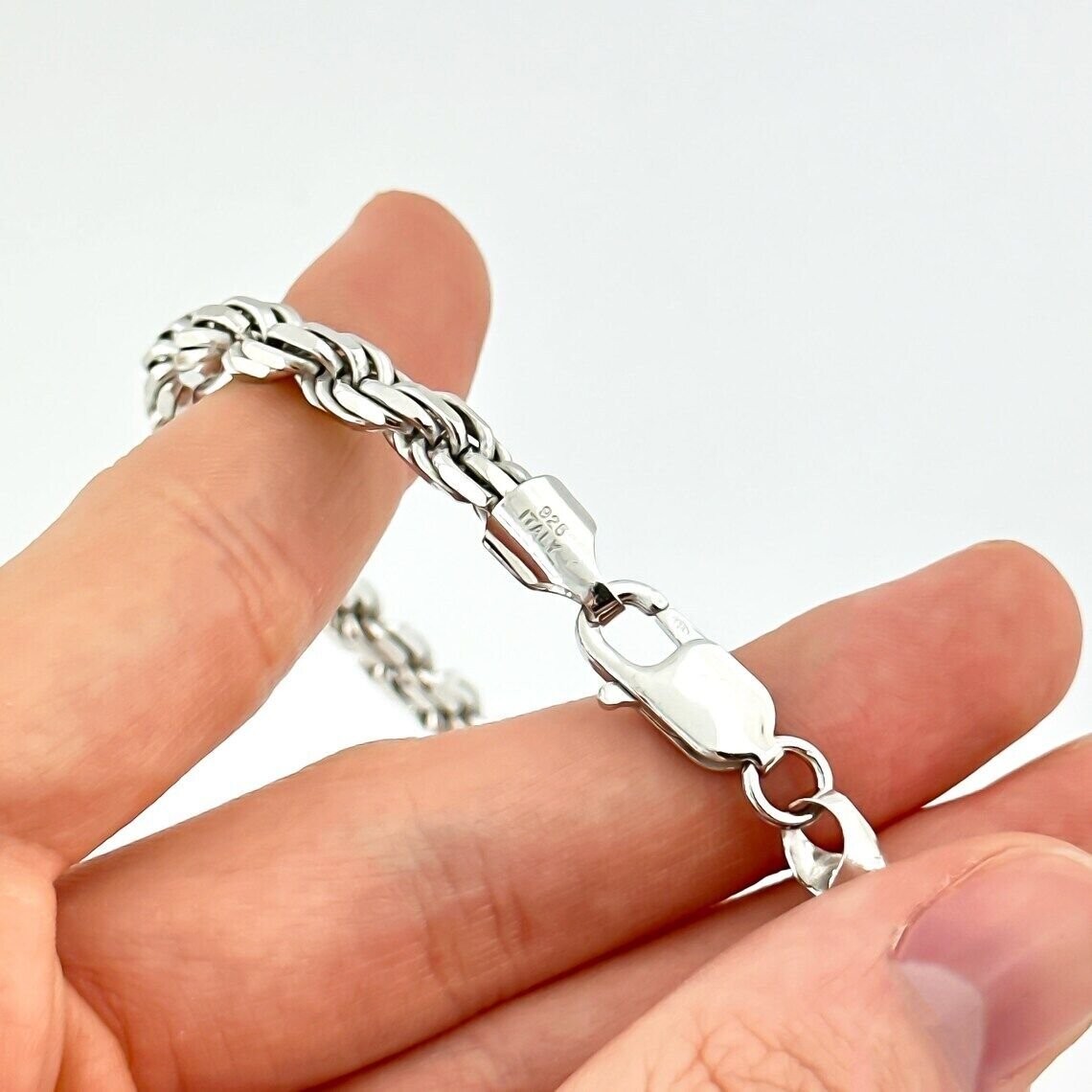 925 Sterling Silver Diamond Cut Rope Chain 5.50mm Mens Necklace Rhodium Finish