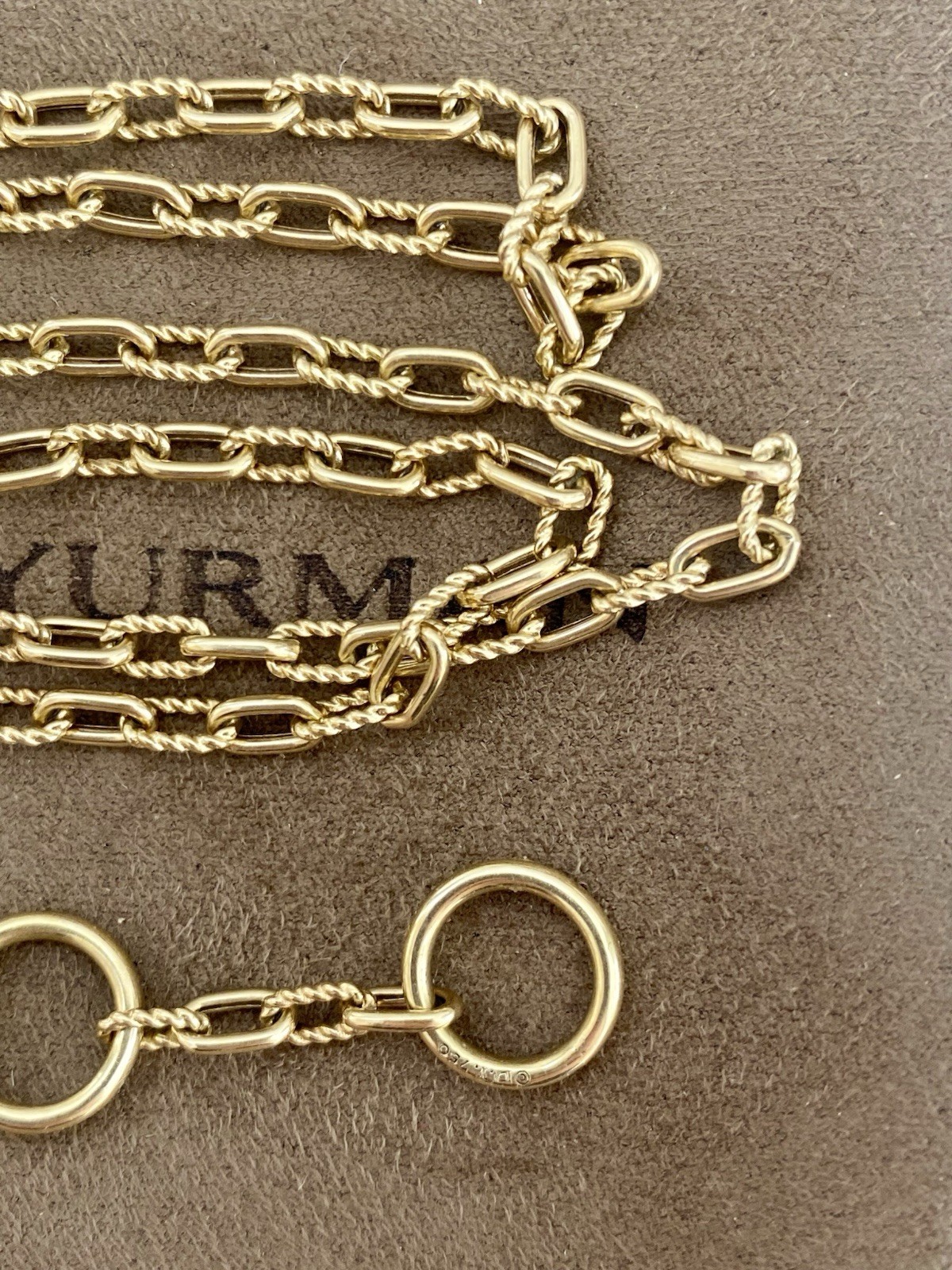 David Yurman 18K Gold Madison Necklace 3mm 17” Toggle 3 Ring Amulet Holder $4400