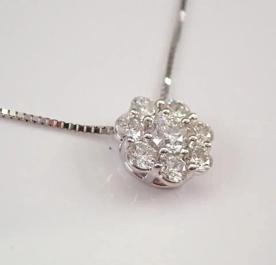 1.00 Ct Round Cut Moissanite Cluster Pendant Necklace in 14K White Gold Plated