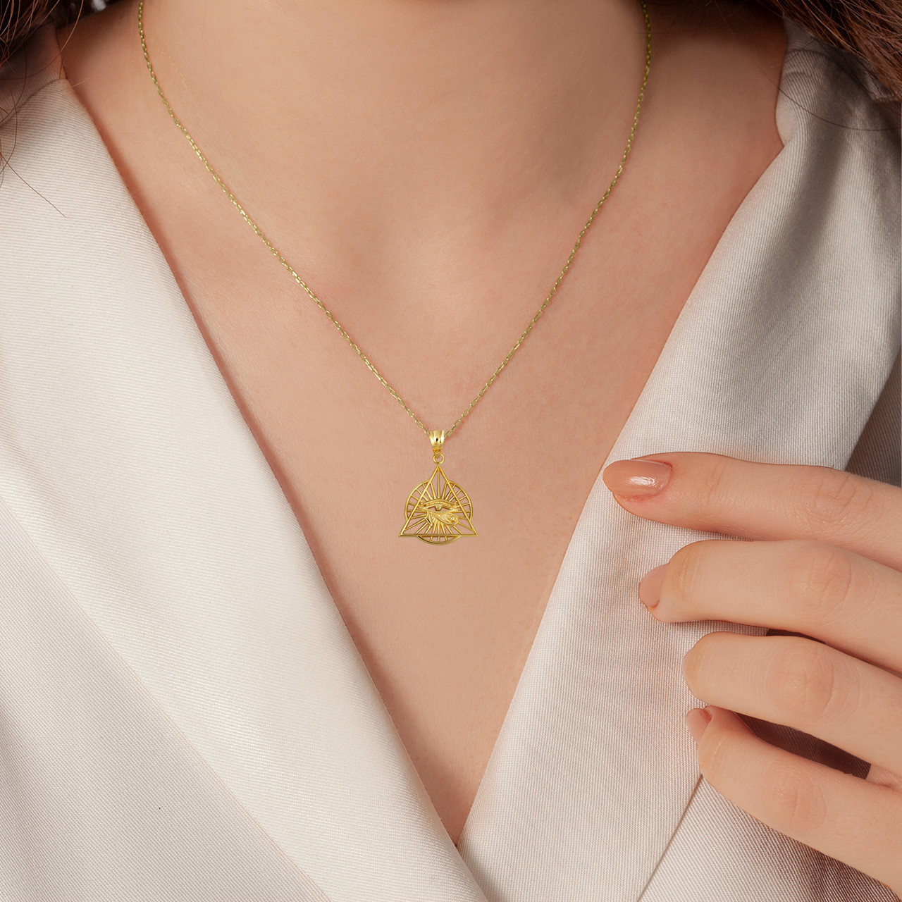 Gold Egyptian Illuminated Eye Of Horus Wedjat Necklace(Yellow/Rose/White)