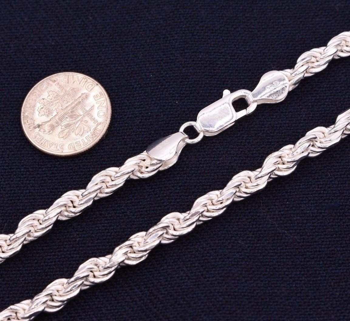 5mm Solid Diamond Cut Rope Chain Necklace Real 925 Sterling Silver Italy!