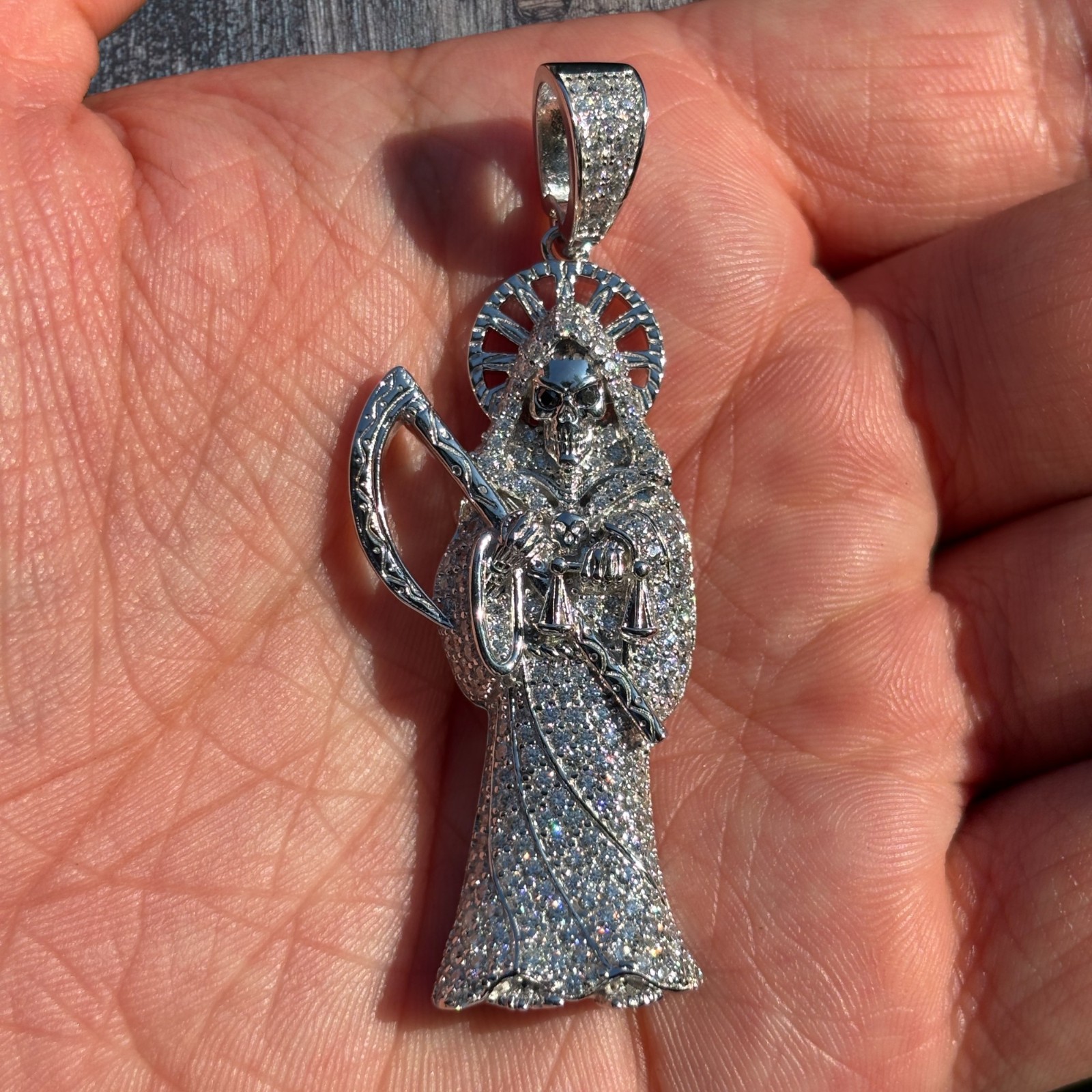 Moissanite Grim Reaper Pendant – Solid 925 Sterling Silver Or 14k Gold Vermeil