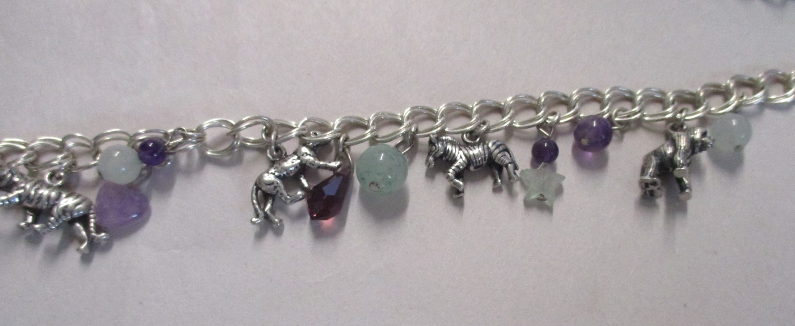 STERLING NECKLACE WITH COLORED STONES & ZOO ANIMALS 18″