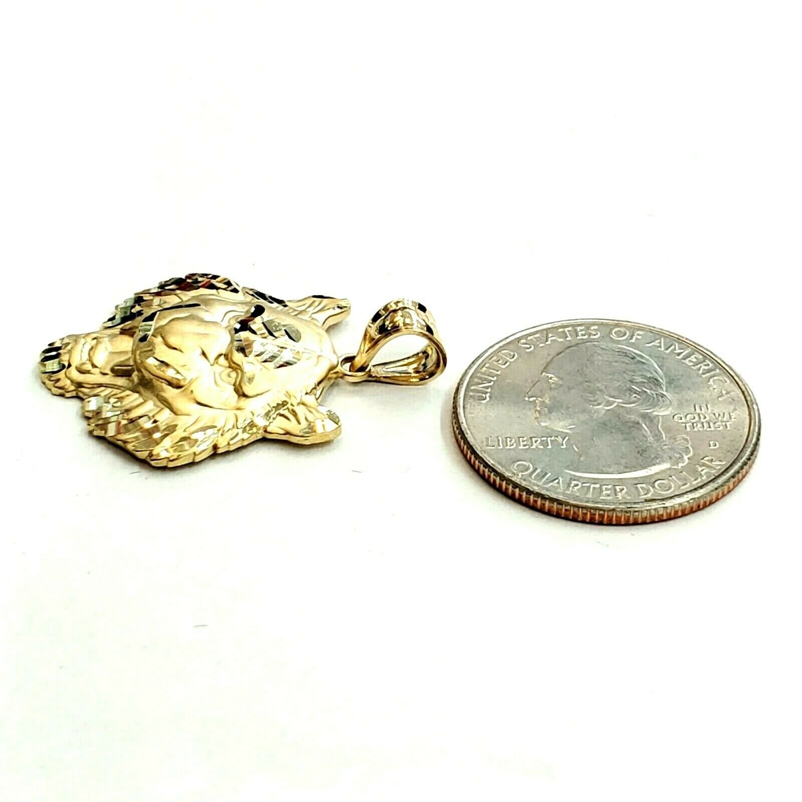 14k yellow solid Gold tiger male head face Pendant diamond cut fine jewelry 3.8g