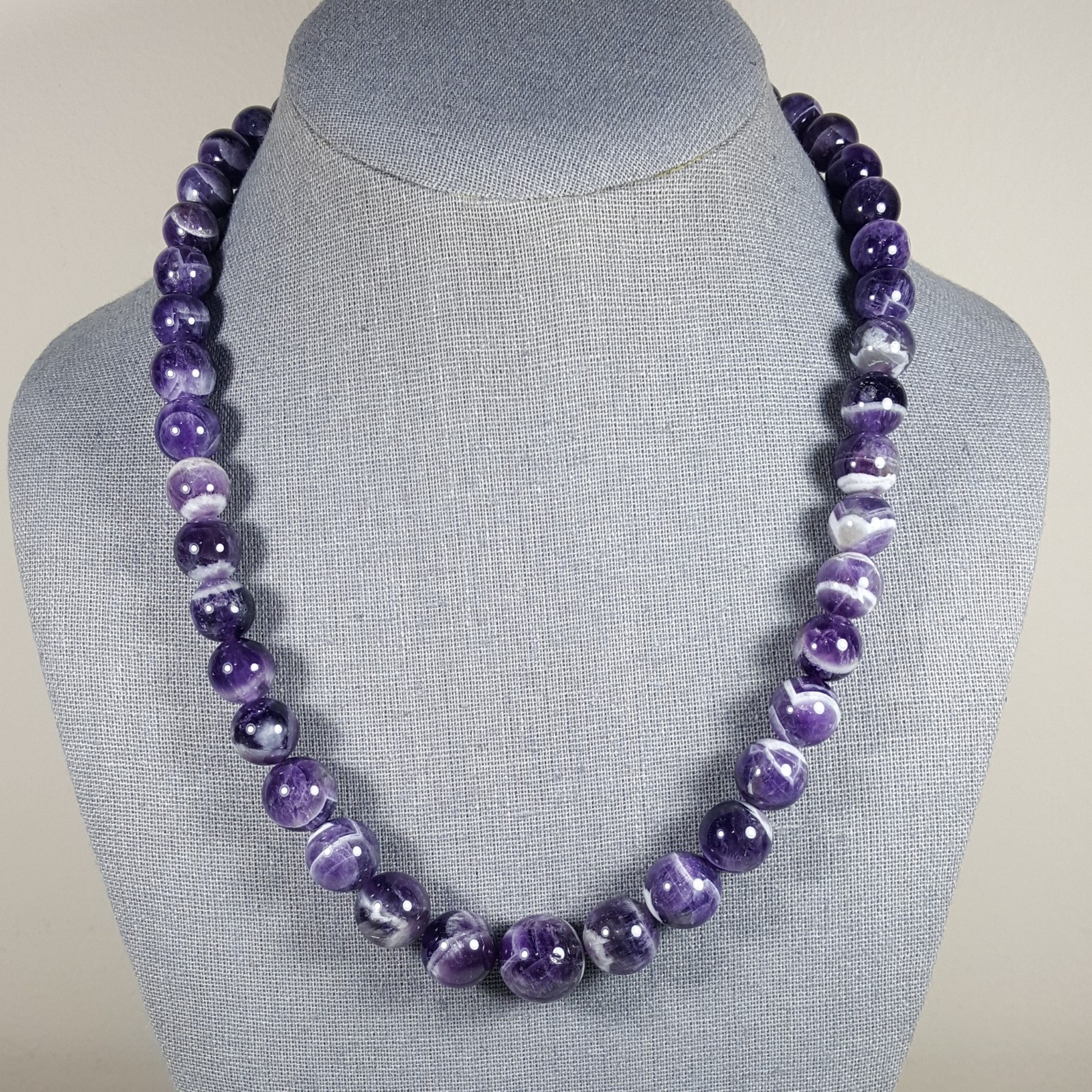 BI-Color Amethyst 10-17 mm Graduated Bead Necklace Sterling Silver Mag Clasp NEW