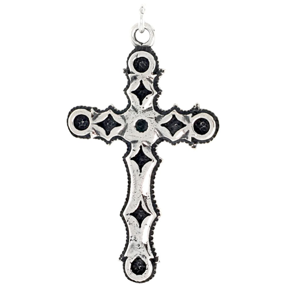925 Sterling Silver Round and Star Cross Charm Pendant 1 1/2 Inch (38mm) Tall