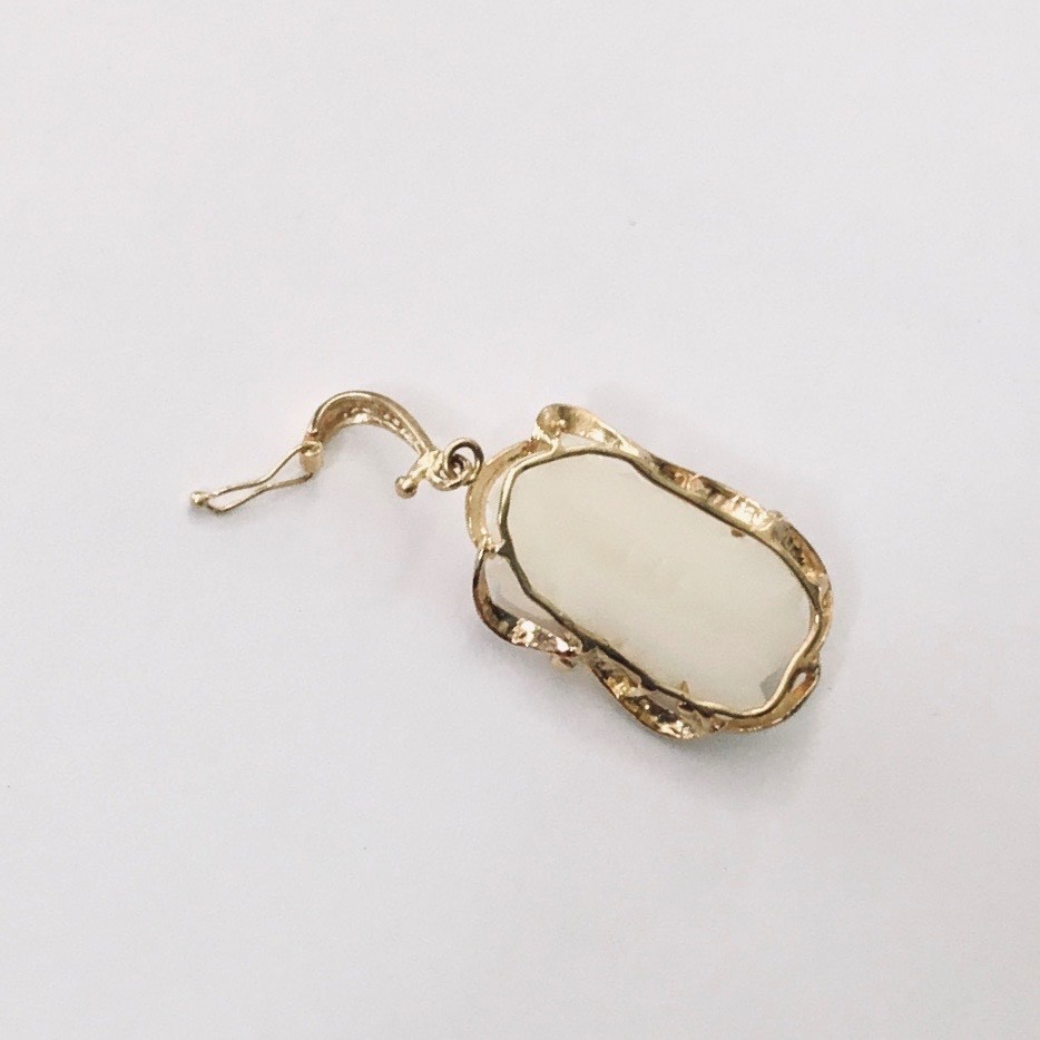 Genuine Natural White Coral Hand Carved Flower 14K Yellow Gold Pendant Enhancer