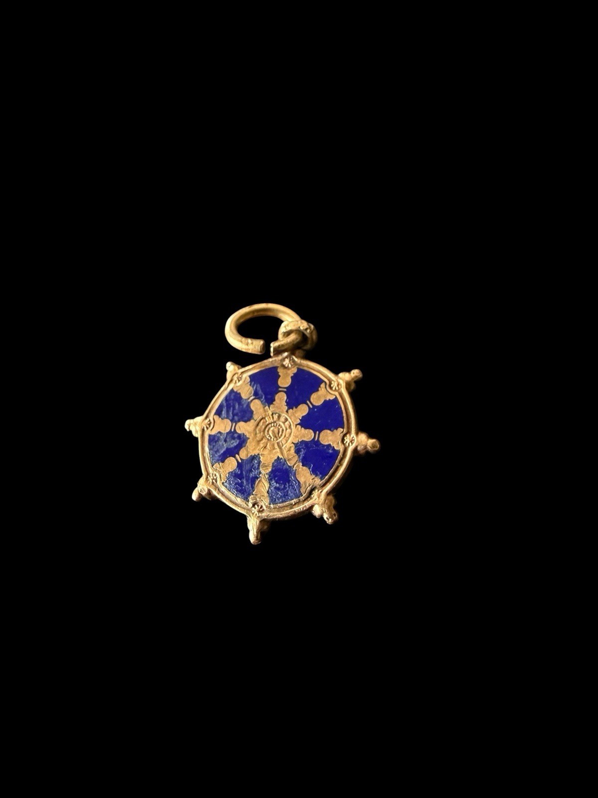Vintage Balfour 10k Gold Buddhist Dharmachakra Wheel Charm Pendant 1/2” Signed
