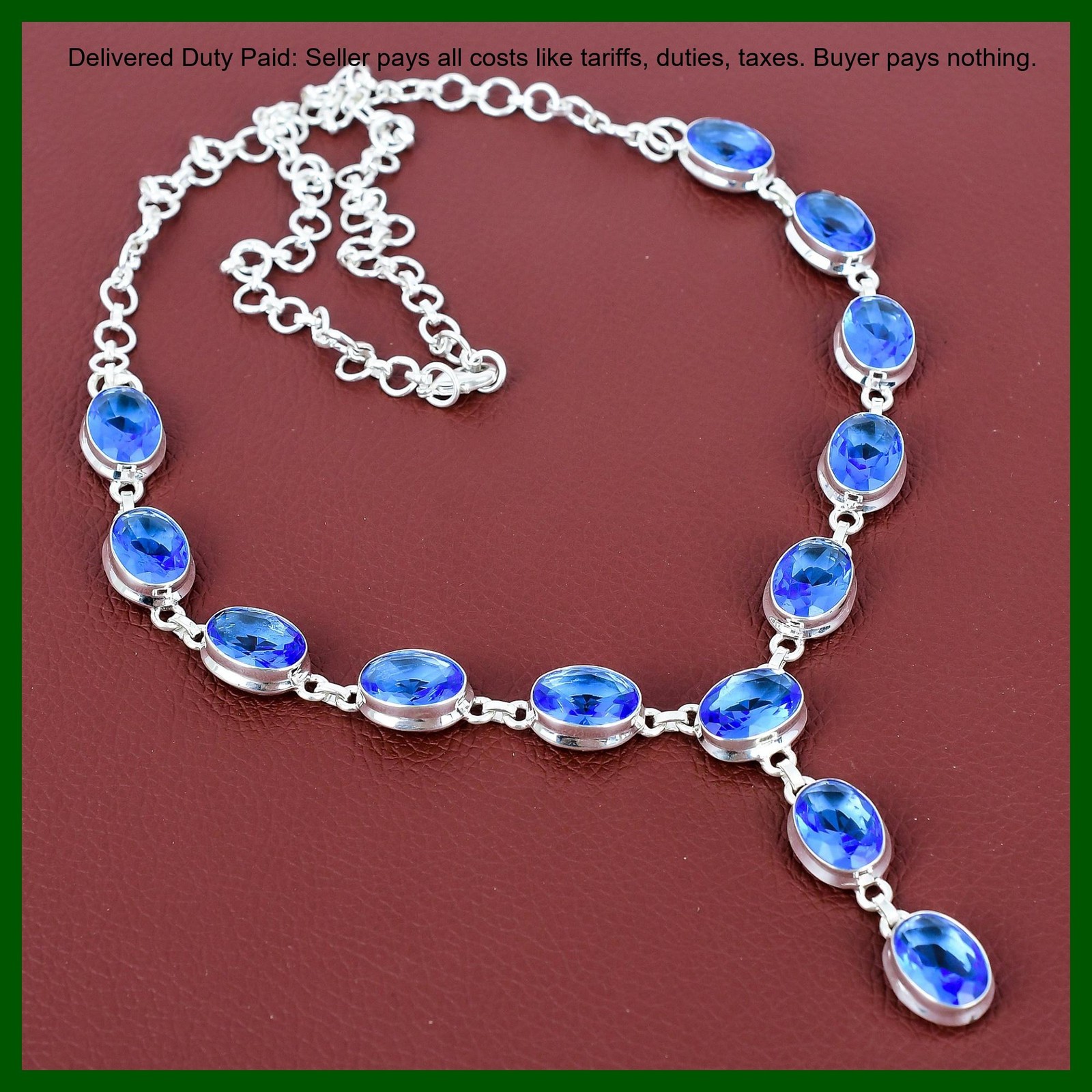 Oval Tanzanite Quartz Gemstone 925 Sterling Silver Boho Sister Chain Necklace