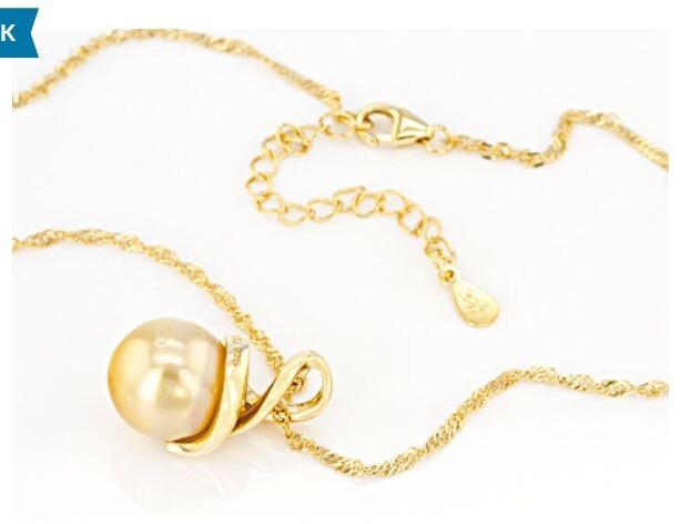 11mm Golden Cultured South Sea Pearl 18k Yellow Gold/Sterling Silver Pendant NEW