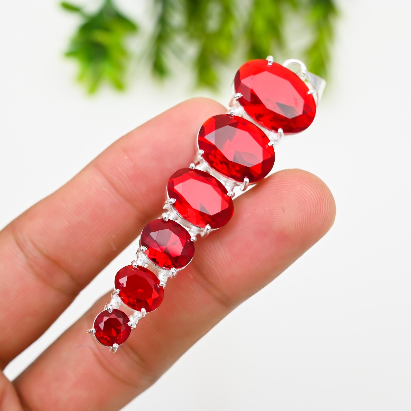 Red Garnet Gemstone 925 Sterling Silver Pendant Handmade Jewelry Gift For Her