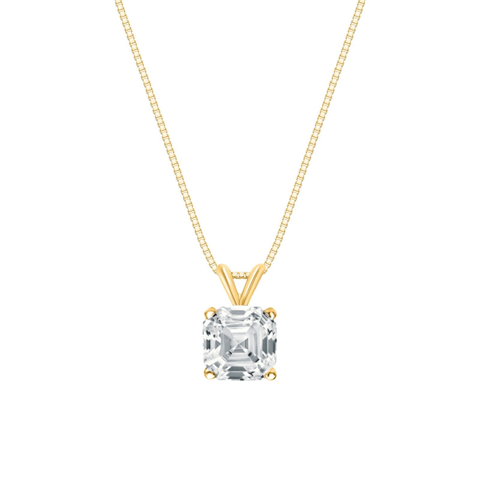 3 Ct Asscher Created Diamond Real 18K Yellow Gold Solitaire Pendant 18″ Necklace
