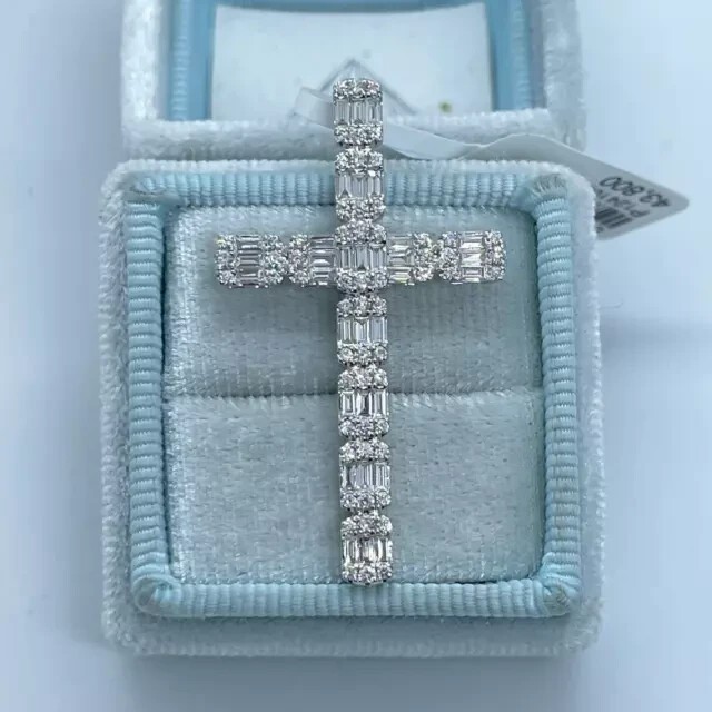 2Ct Baguette Simulated Diamond Men’s Cross Pendant 14K White Gold Plated Silver