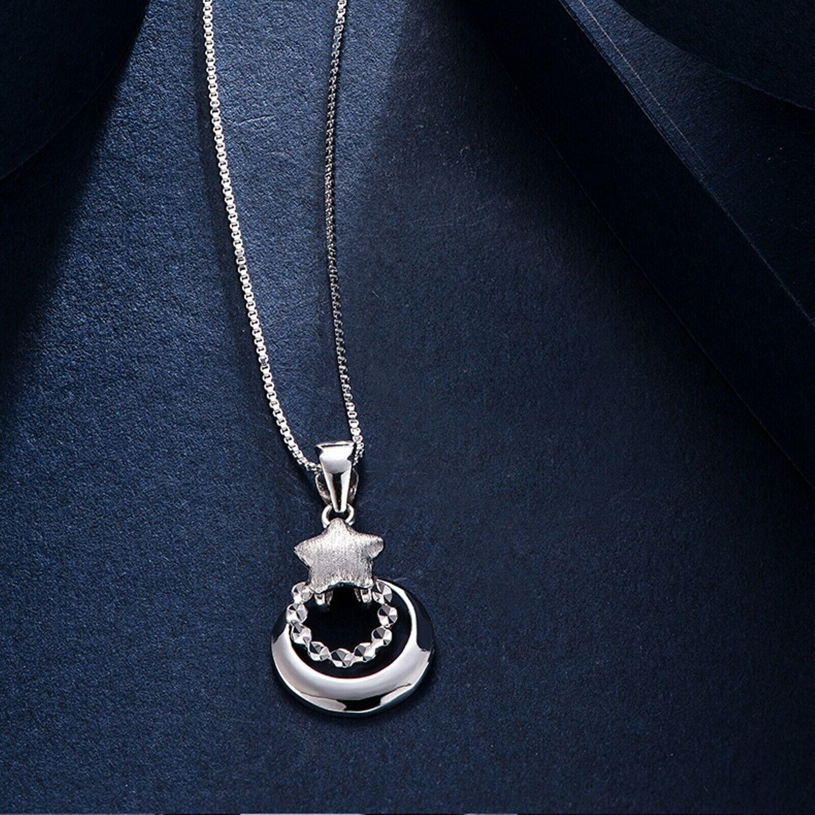 Pure Platinum 950 Pendant Men Women Gift Lucky Star Moon Circle Pendant 2-2.2g