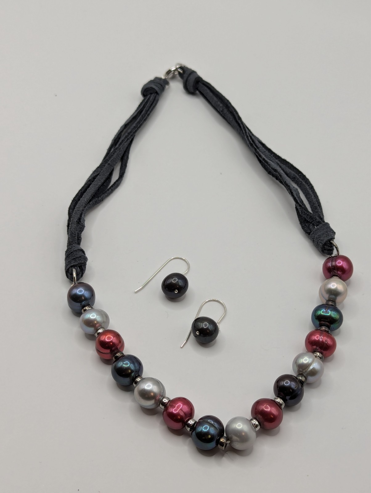 Honora Multi Color Pearl Leather Cord 925 Sterling Necklace 18″