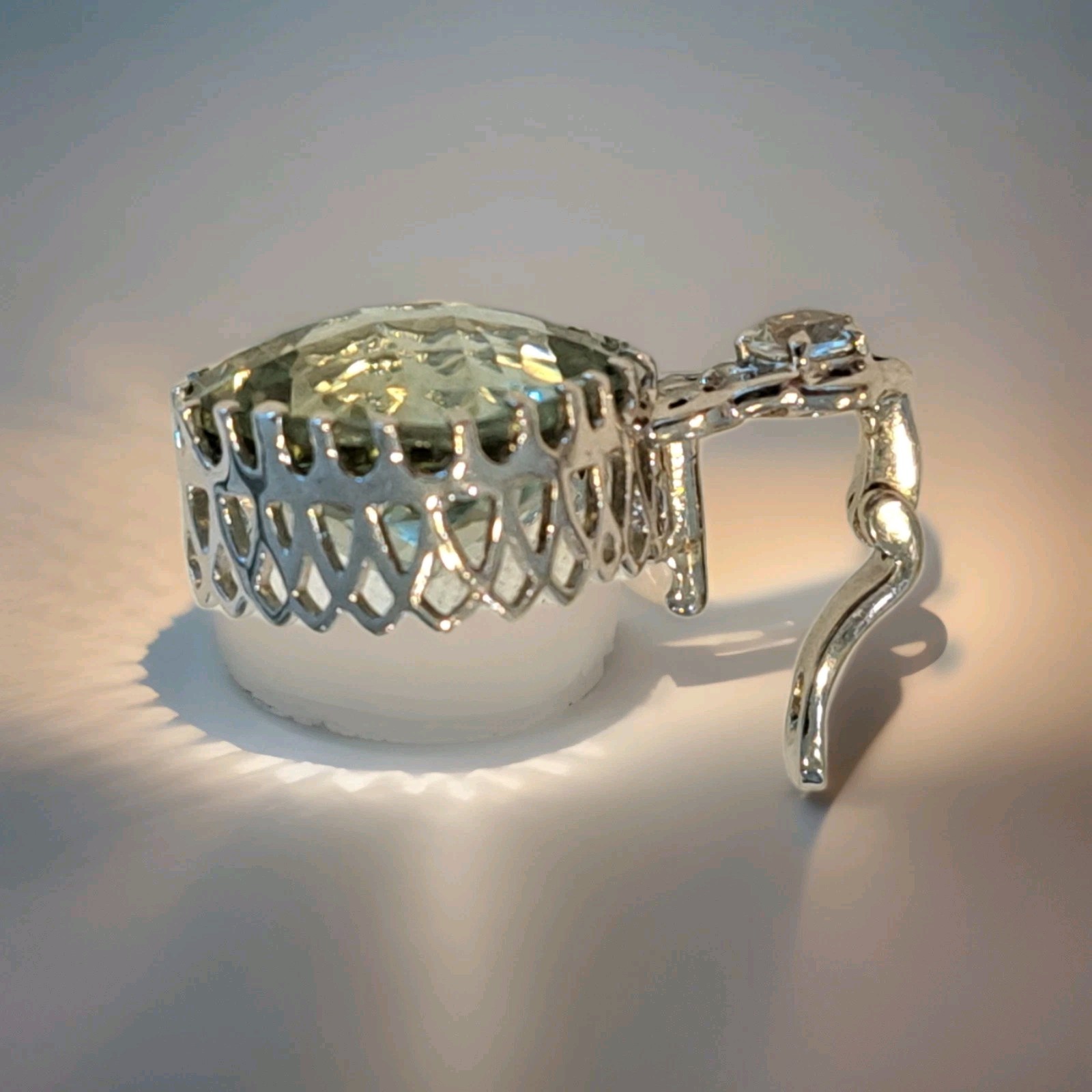 Checker Board Cut Cushion Green Amethyst Pendant in 925 Silver Enhancer Bail