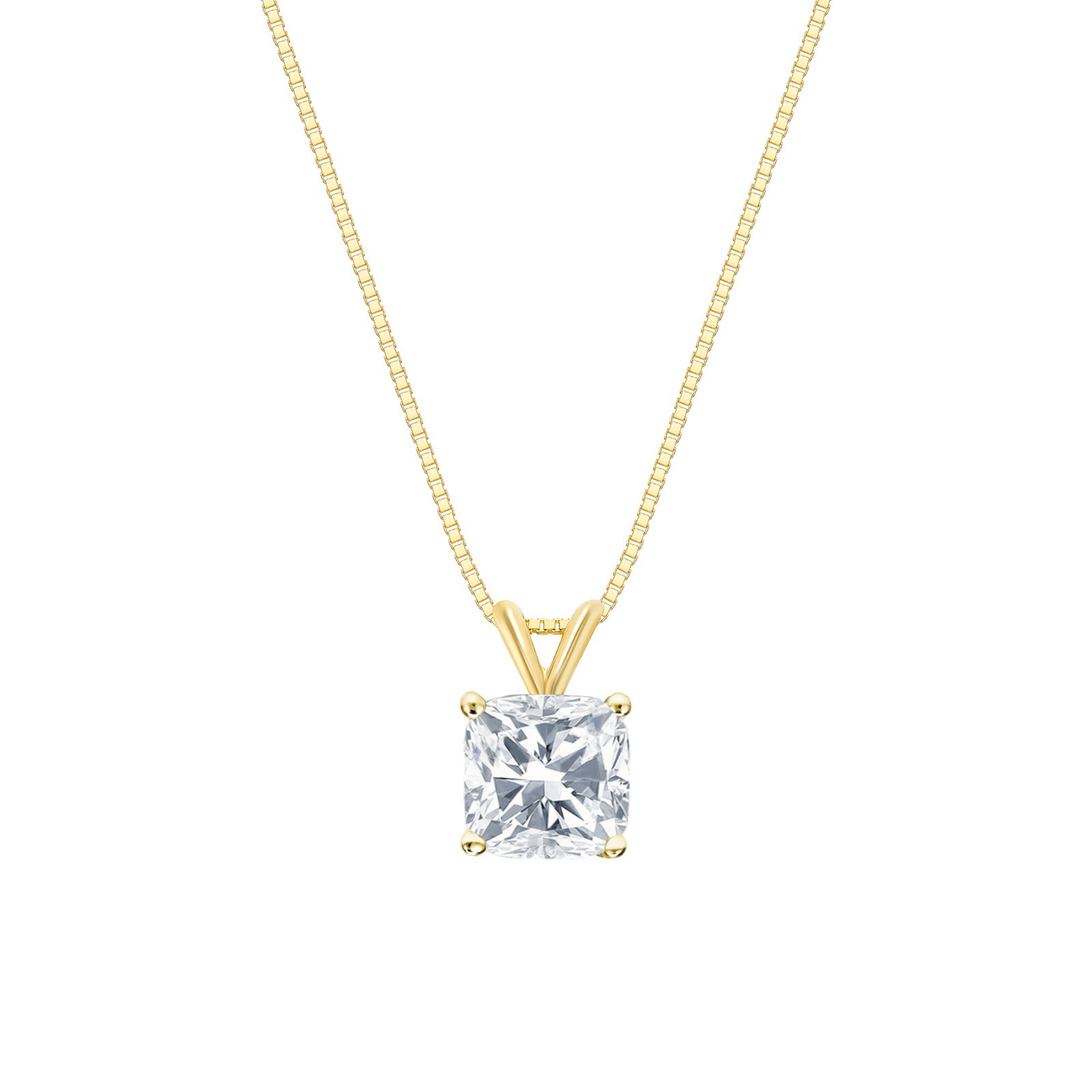 3 Ct Cushion Lab Created Diamond 18K Yellow Gold Solitaire Pendant Necklace 16″