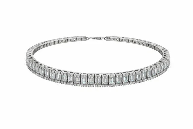 7CT Emerald Cut Lab Created Diamond Women Tennis Necklace 14k White Gold Plated