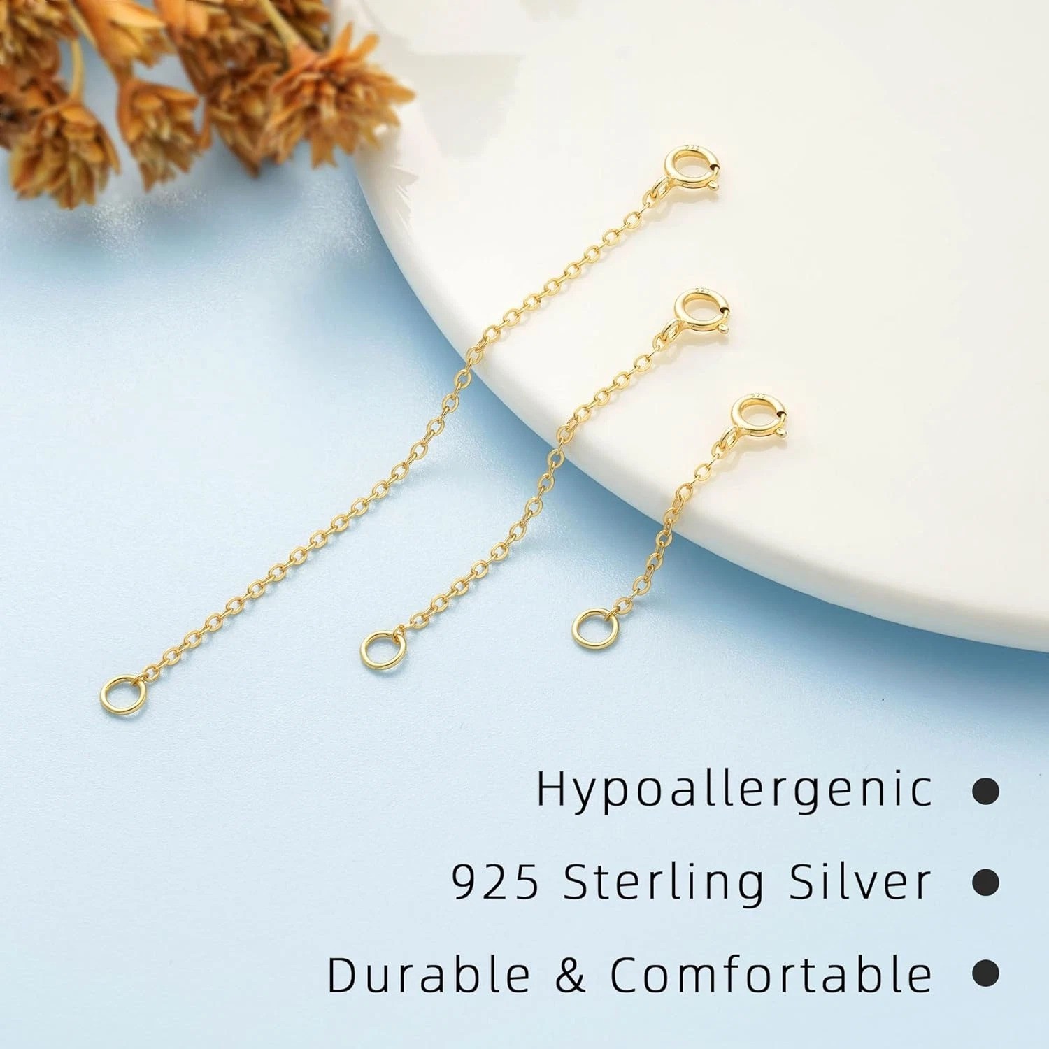 Gold Necklace Extenders,14K Gold Chain Extenders with Lobster Clasp, Durable Pla