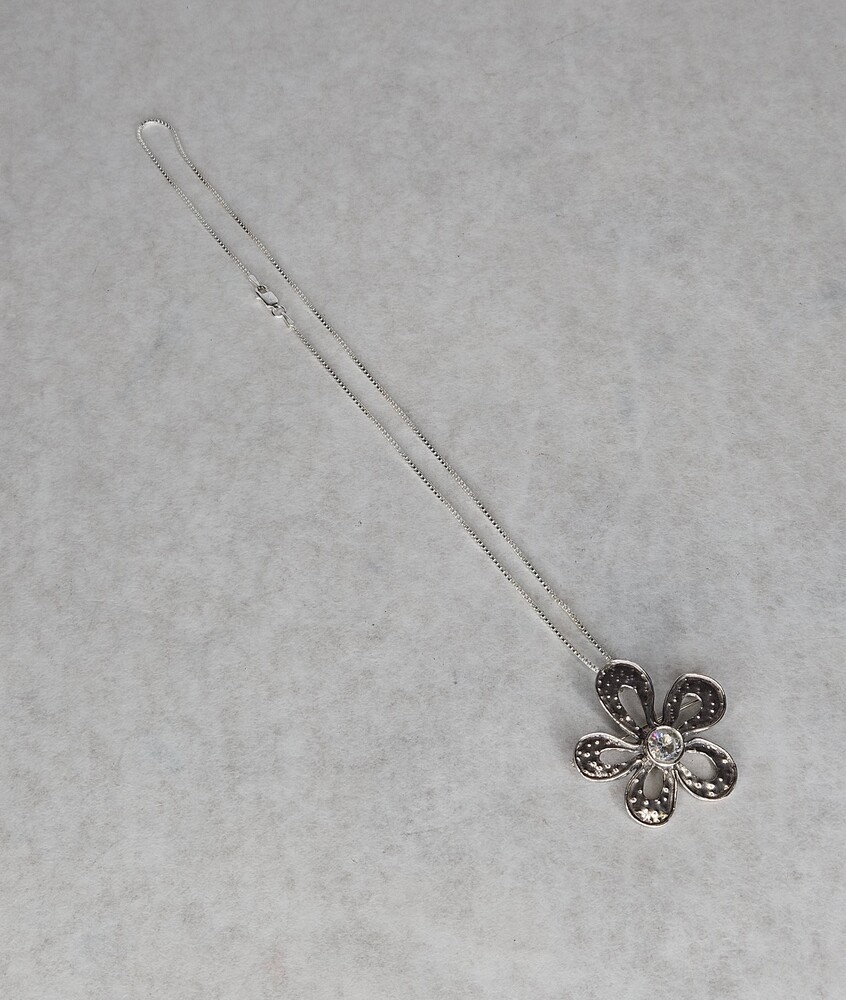 Silpada 925 Sterling Silver Flower Crystal Brooch Pin with Unbranded Necklace