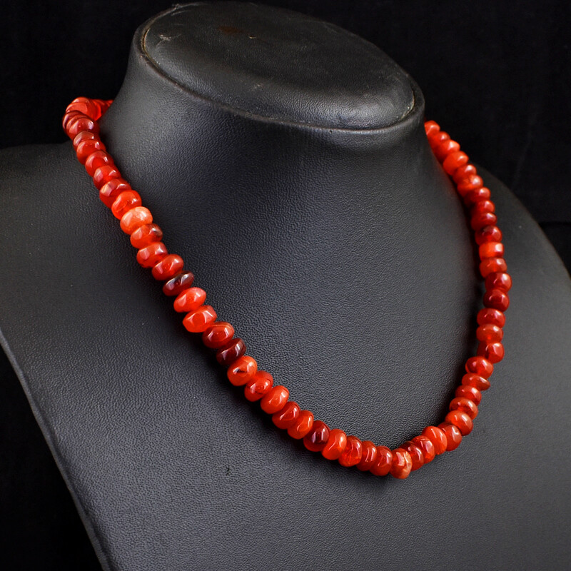 218 Cts Earth Mined Single Strand Carnelian Rondelle Beads Necklace JK 21E359