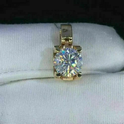 2Ct Round Lab-Created Diamond Solitaire Pendant Women’s 14K Yellow Gold Plated